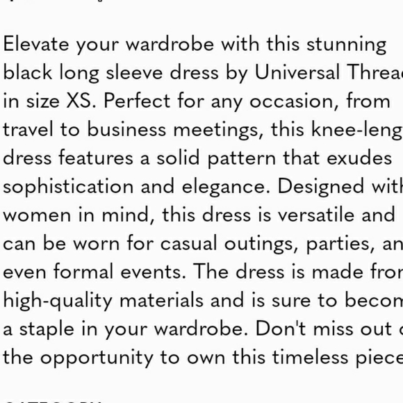 UNIVERSAL THREAD BLACK V NECKLINE TIE FRONT MIDI DRESS NWT SIZE XS - Picture 8 of 9